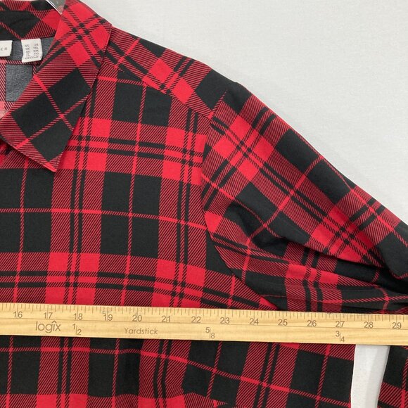 Susan Graver Top size 2X Red Black Plaid Preppy Asymmetric Hem Button Down - Picture 6 of 9